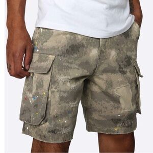 EPTM 2XL Distressed Paint Splatter Camo Distressed‎ Cargo Shorts NEW